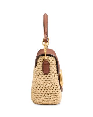 VLogo Leather & Crochet Raffia Shoulder Bag