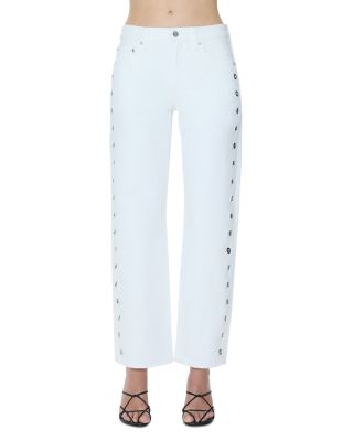 Lexi Mid Rise Bowed Straight Jeans in Vivid White