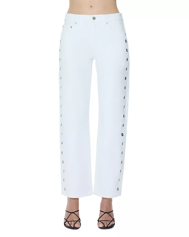 Pistola Lexi Mid Rise Bowed Straight Jeans in Vivid White