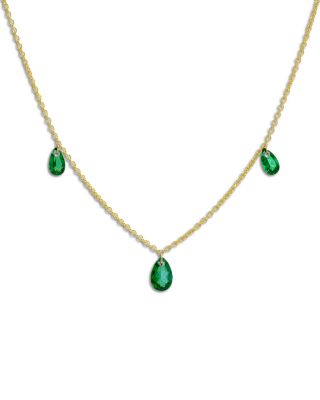 14K Yellow Gold Lab Grown Emerald Pear Floating Necklace, 16-18"