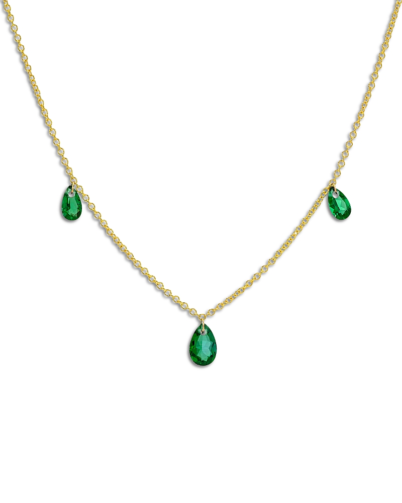Zoe Lev 14K Yellow Gold Lab Grown Emerald Pear Floating Necklace, 16