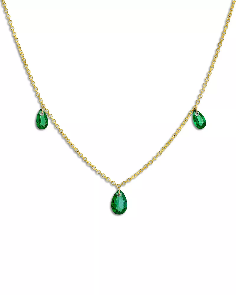 Zoe Lev 14K Yellow Gold Lab Grown Emerald Pear Floating Necklace, 16
