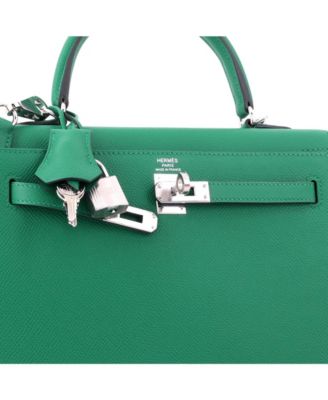Kelly 25 Handbag Green Epsom with Palladium Hardware