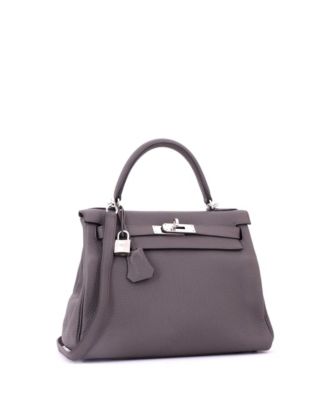 Kelly 28 Handbag Grey Clemence with Palladium Hardware