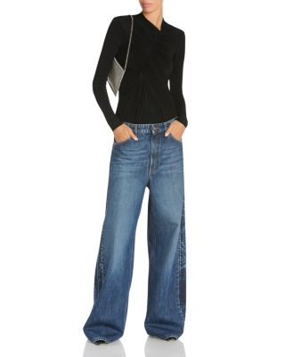 Side Detail Wide Leg Jeans in Dark Blue