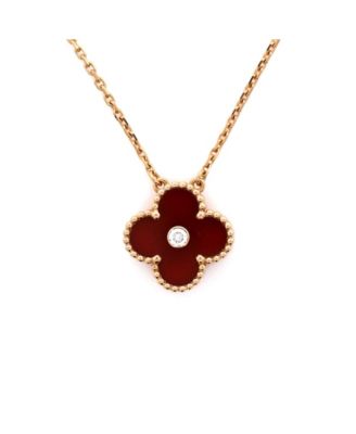  Vintage Alhambra Pendant Necklace 18K Rose Gold and Carnelian with Diamond, 16.25"