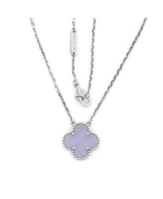  Vintage Alhambra Pendant Necklace 18K White Gold and Chalcedony, 16.5"