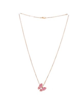  Two Butterfly Pendant Necklace 18K Rose Gold with Pink Sapphires and Diamonds, 16.25"