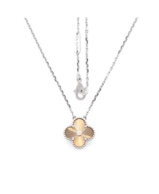  Vintage Alhambra Pendant Necklace 18K White Gold and Guilloche 18K Rose Gold with Diamond, 16.25"