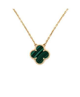  Vintage Alhambra Pendant Necklace 18K Gold and Malachite, 16.5"