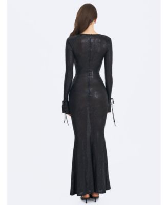 Ilysia V-Neck Plunge Snakeskin Mermaid Hem Maxi Dress