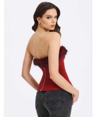  Ivette Faux Fur-Trimmed Peplum Top