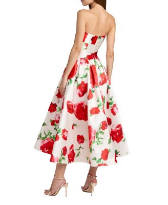 Strapless Floral Printed A Line Midi Dress