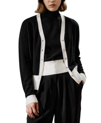  Gemini Cashmere Cardigan With Contrasting Hem