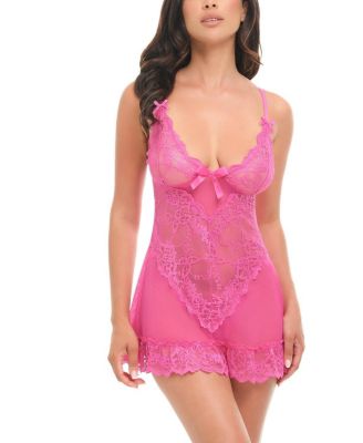 Valentine Soft Cup Lace Babydoll with Bows and G-string Panty