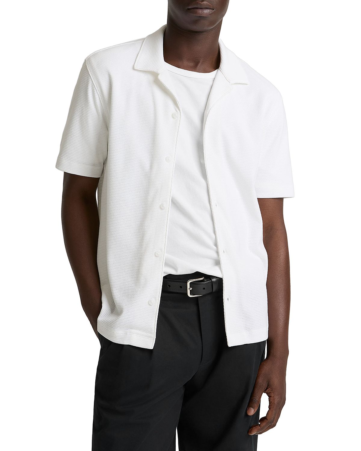 Vince Mesh Knit Short Sleeve Cabana Shirt