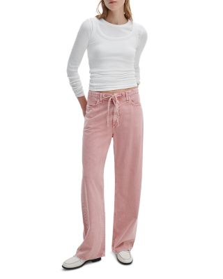 Phoebe Drawstring High Rise Wide Jeans in Raspberry