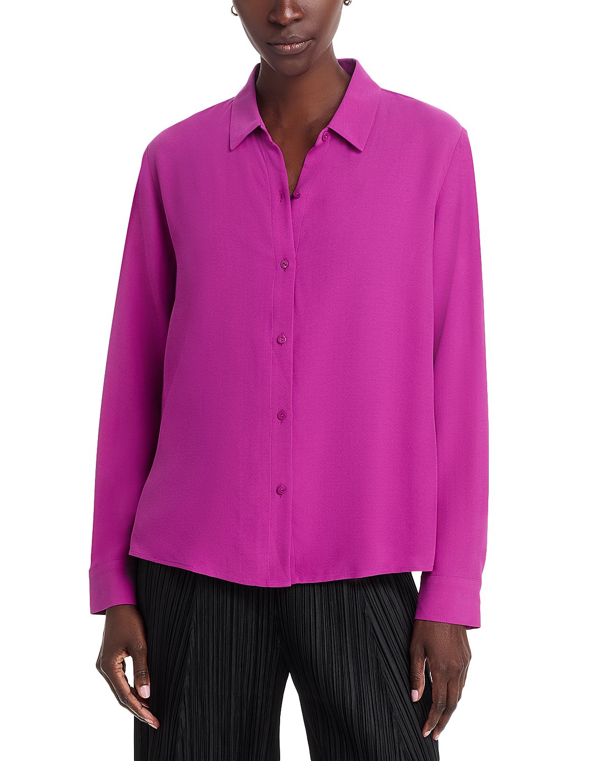 Eileen Fisher Silk Georgette Crepe Classic Collar Shirt