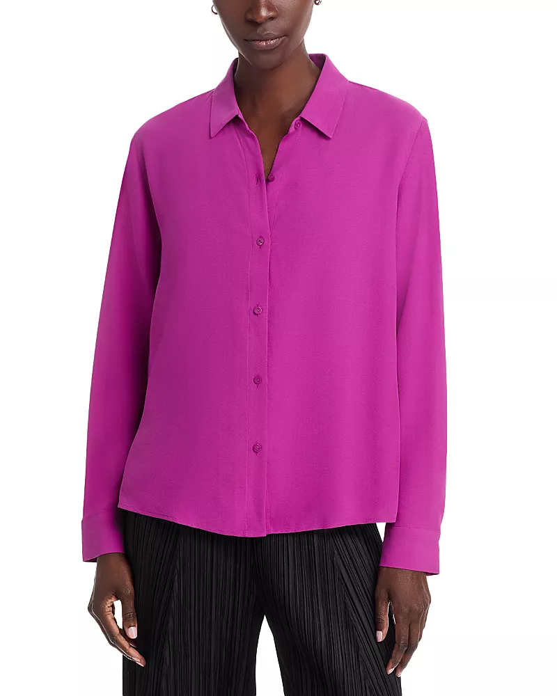 Eileen Fisher Silk Georgette Crepe Classic Collar Shirt