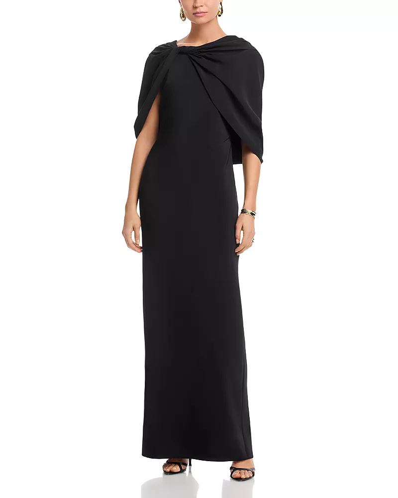 Oscar de la Renta Draped Sleeve Cady Column Gown
