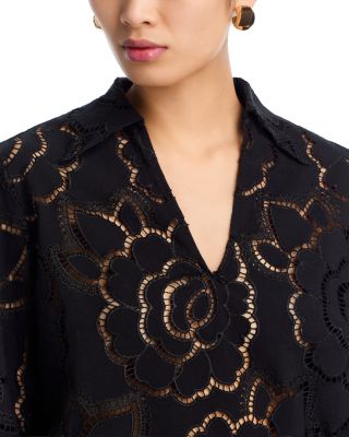 Long Sleeve V Neck Lace Shirt & Pull On Midi Pencil Skirt