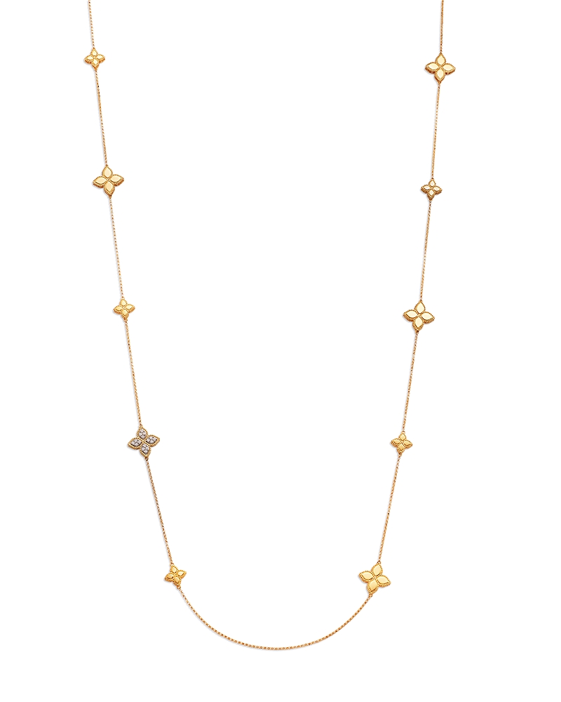 Roberto Coin 18K White & Yellow Gold Princess Flower Diamond Long Station Necklace, 34