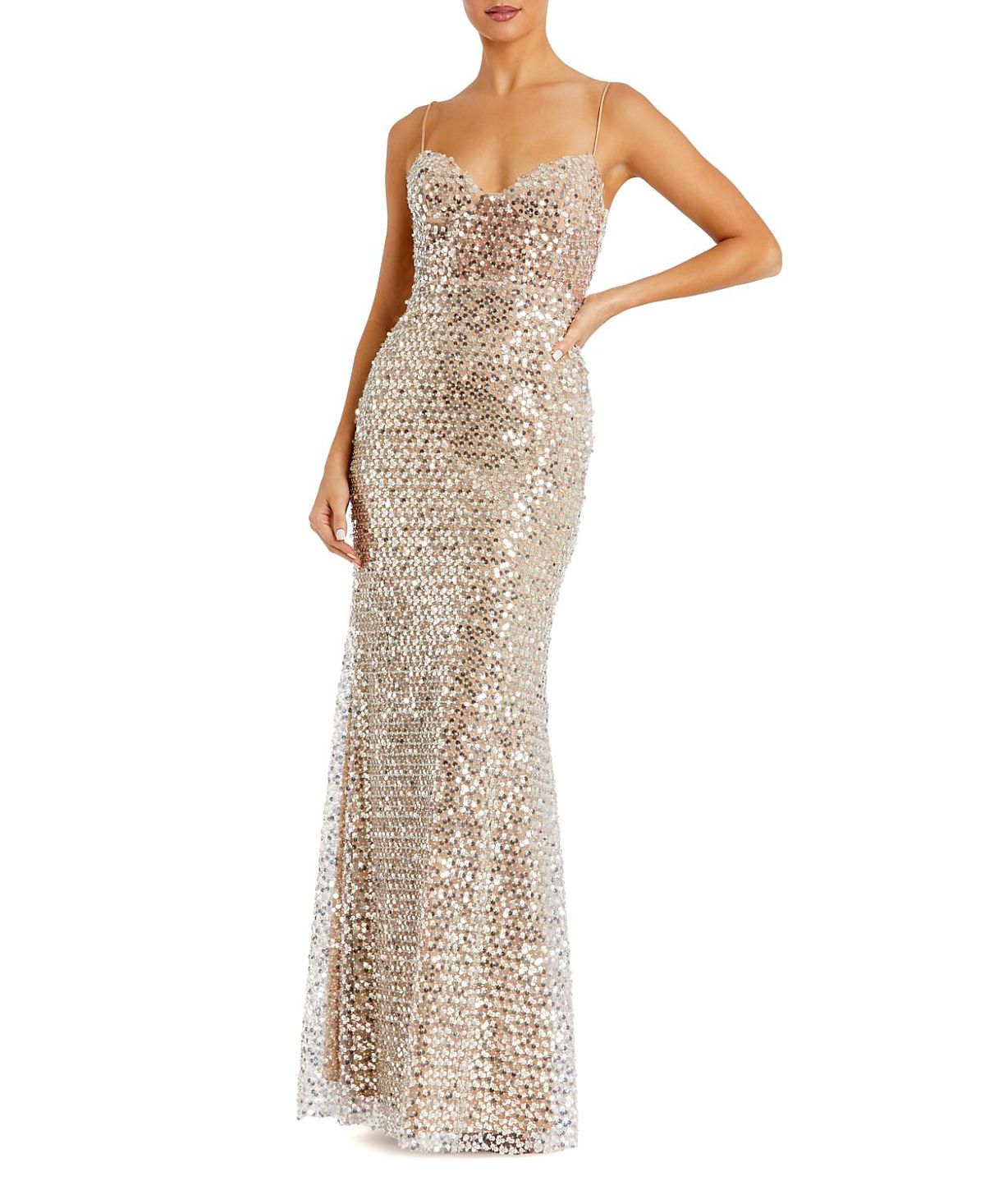 Mac Duggal Embellished Mesh Sleeveless Bustier Gown