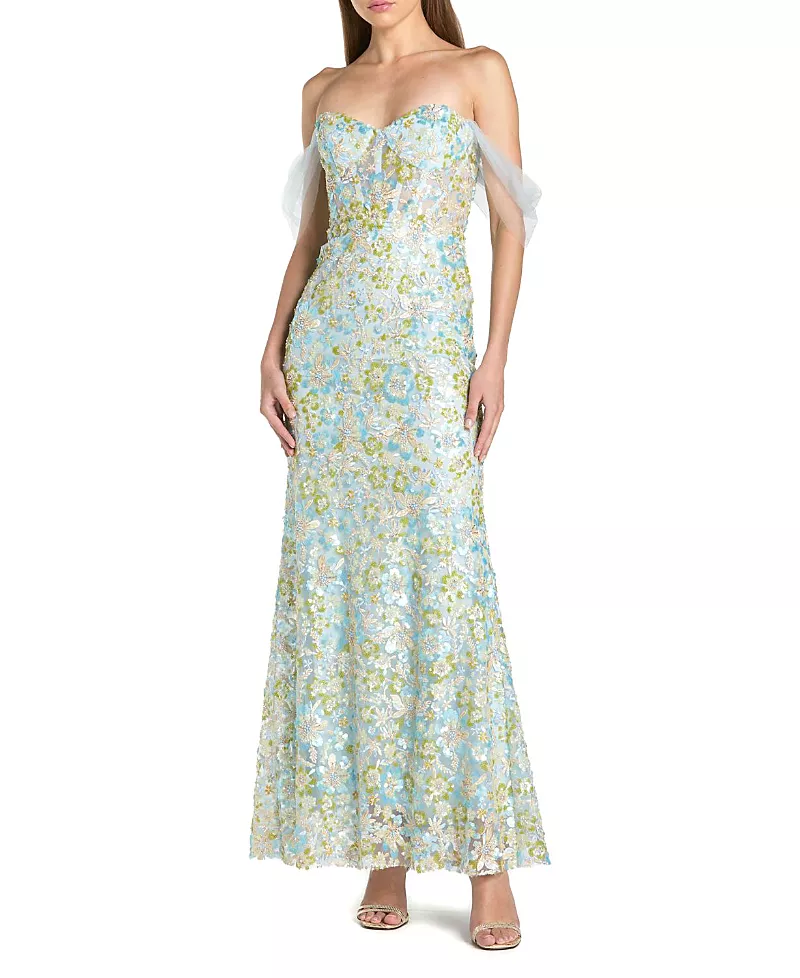 Mac Duggal Off The Shoulder Sweetheart Neck Column Gown