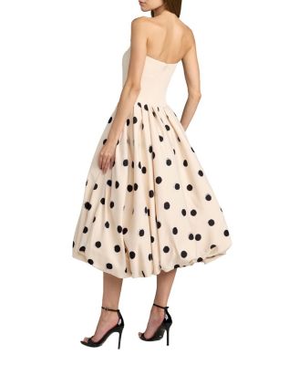 Crepe Strapless Polka Dot Bubble Skirt Midi Dress