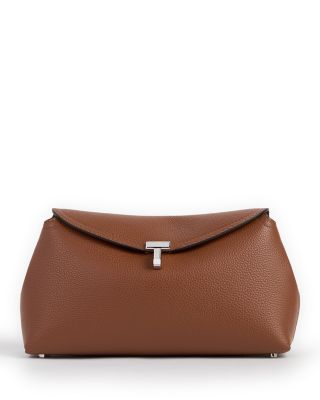 T-Lock Grained-Leather Convertible Clutch in Sienna