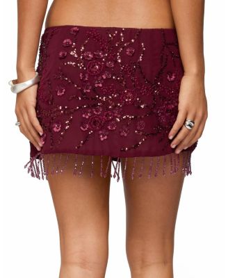 Chiffon Sequin Bead Fringed Mini Skirt