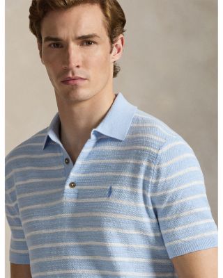 Striped Cotton Linen Polo Collar Sweater