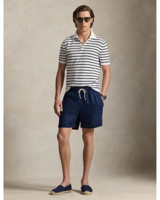 Striped Cotton Linen Polo Collar Sweater