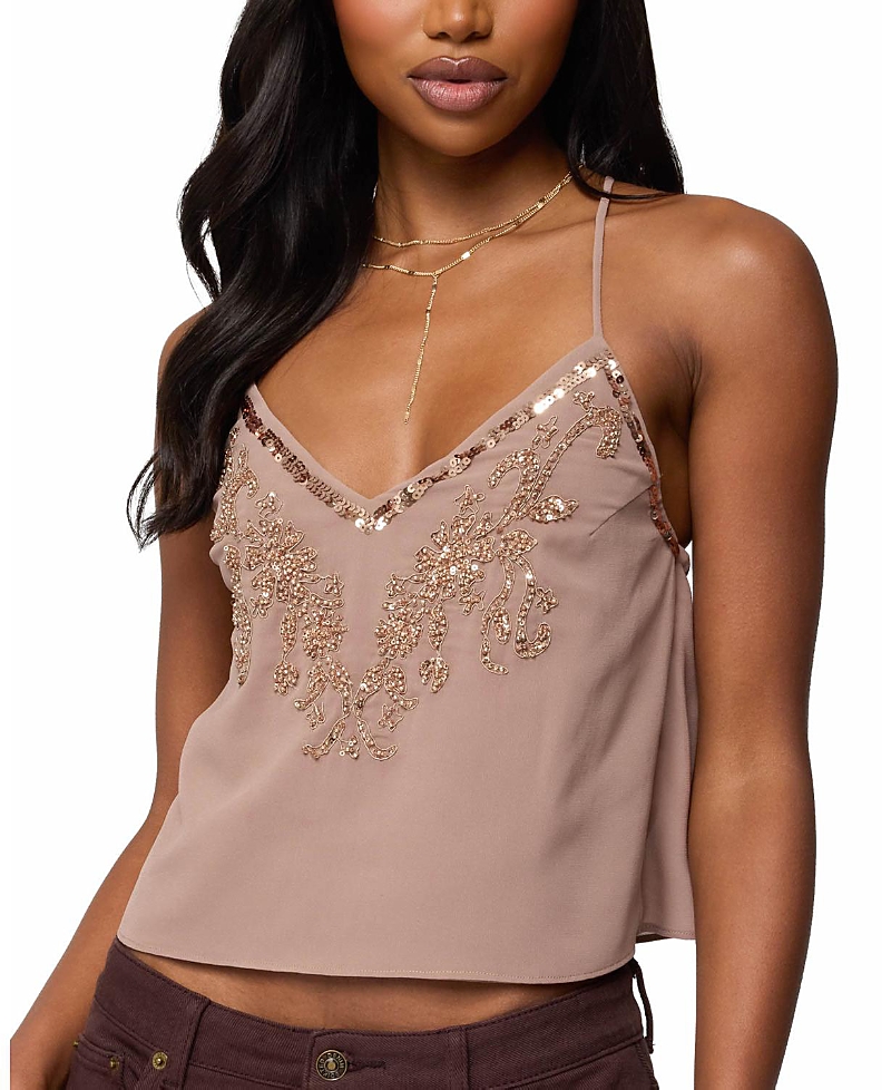 Edikted Sorina Embellished V Neck Top