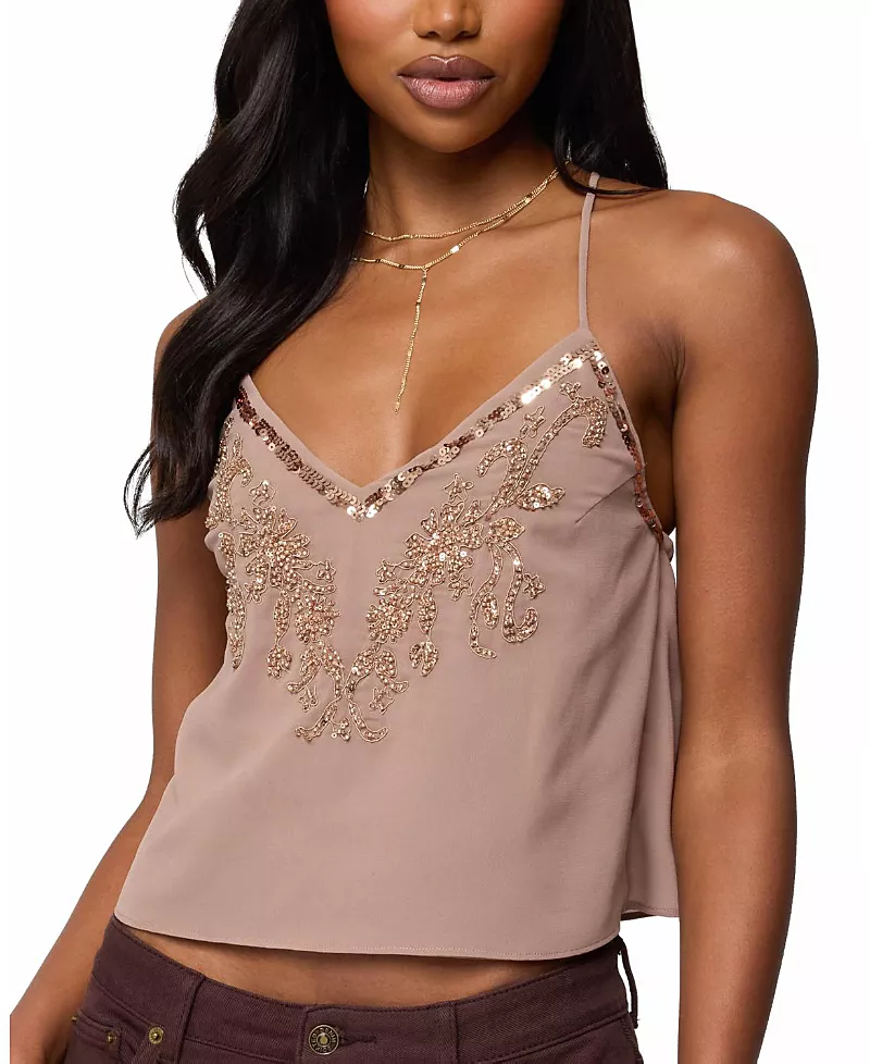 Edikted Sorina Embellished V Neck Top