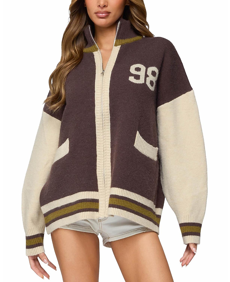 Edikted 98 Varsity Zip Up Sweater