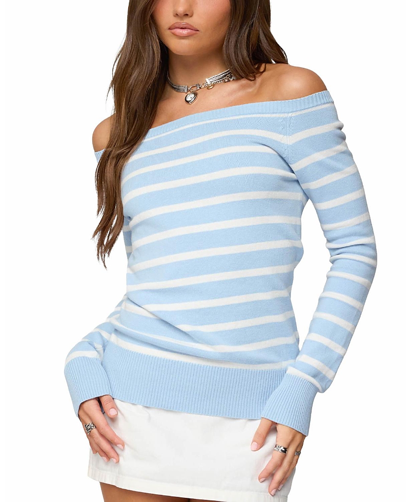 Edikted Lori Striped Off Shoulder Sweater