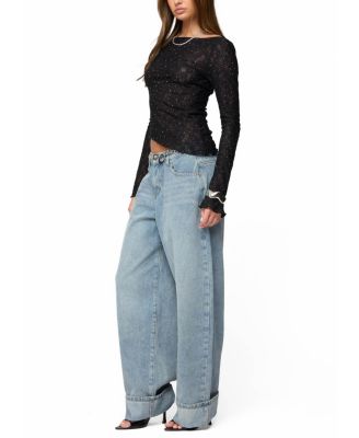 Mare Asymmetric Gem Sheer Lace Top