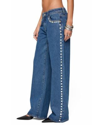 Iridescent Button Low Rise Baggy Jeans