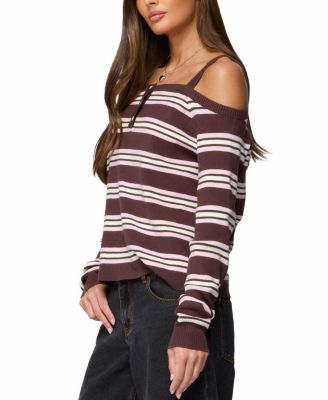 Shyla Off Shoulder Striped Knit Top