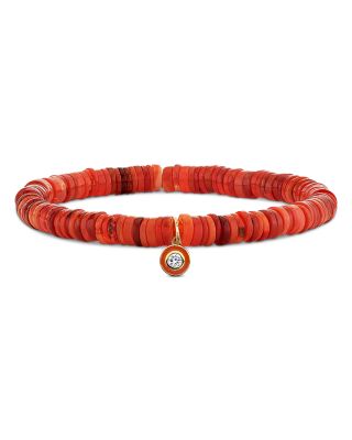 14K Yellow Gold The Solara Fire Opal Diamond Charm Bead Bracelet