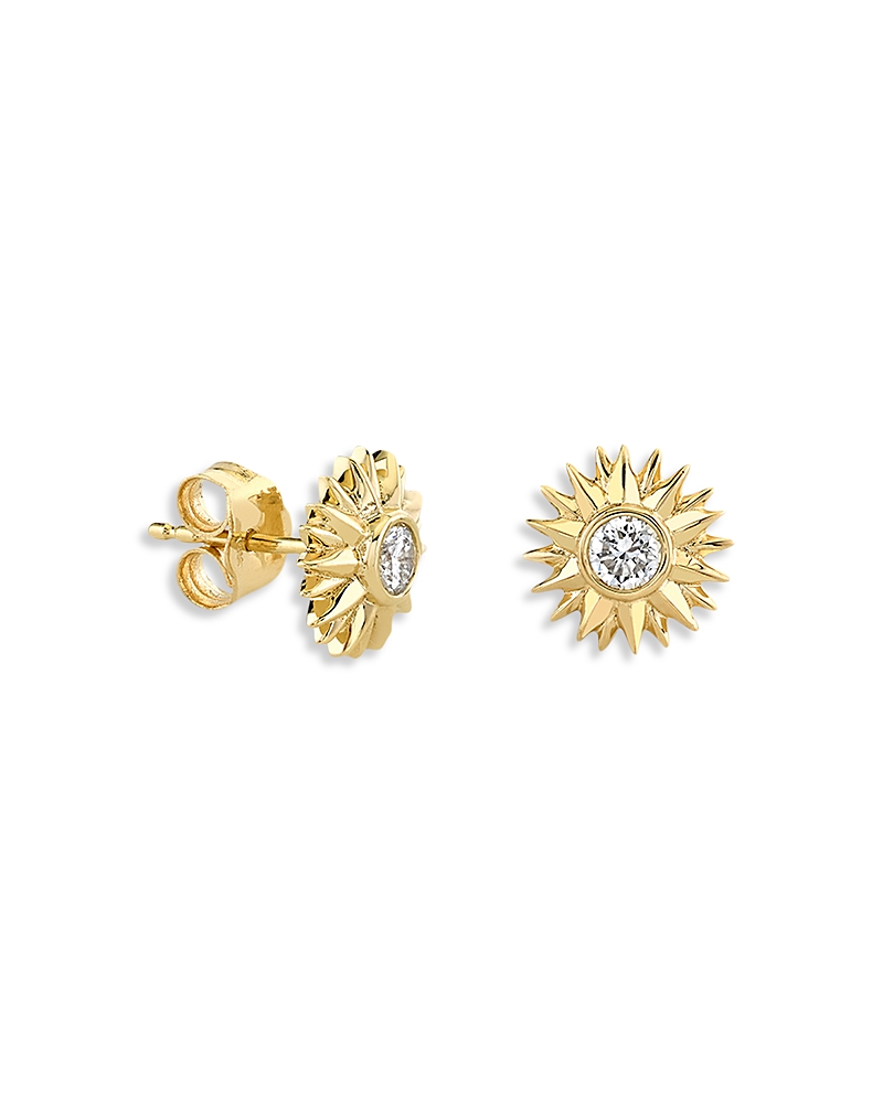 Sydney Evan 14K Yellow Gold The Solara Diamond Sunburst Stud Earrings