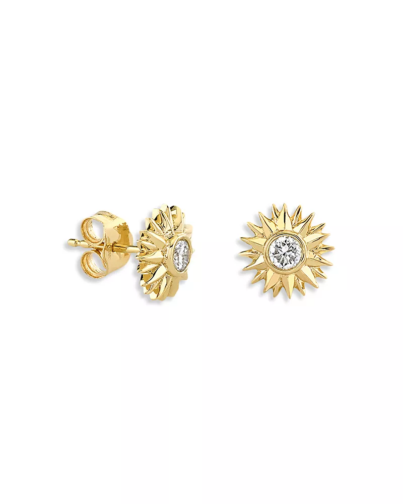 Sydney Evan 14K Yellow Gold The Solara Diamond Sunburst Stud Earrings