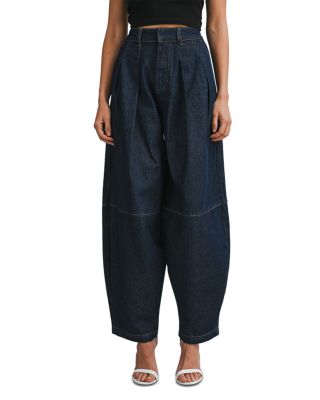 Pleated Denim Barrel Leg Pants