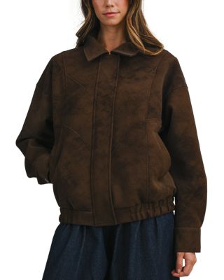 Oversized Faux Suede Bomber Jacket