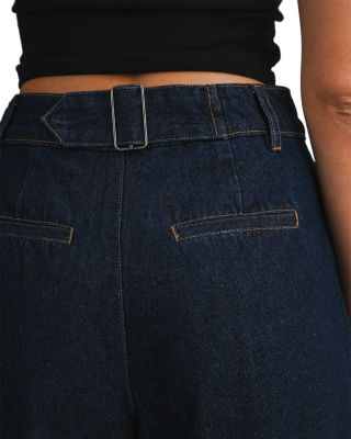 Pleated Denim Barrel Leg Pants