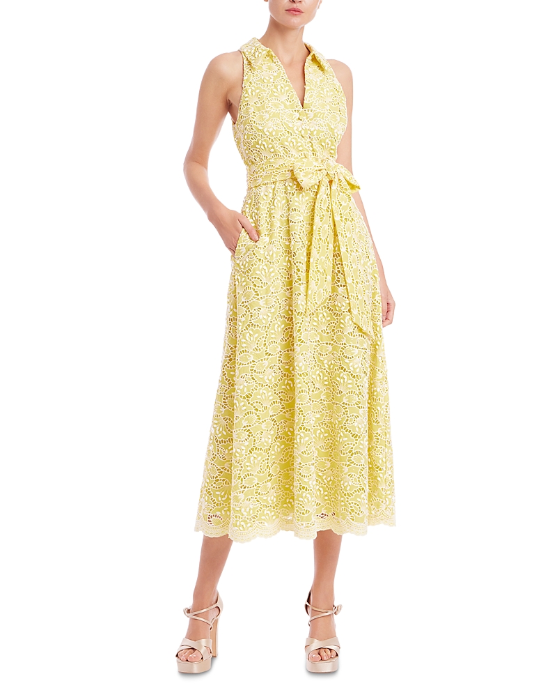 Badgley Mischka Eyelet Lace Halter Midi Dress
