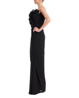 Pleat Ruffle Strapless Gown