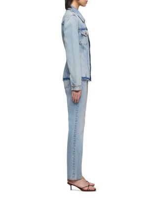 Cinched Denim Trucker Jacket in Blue Erosion