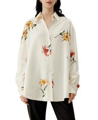  Lily Print Silk Twill Oversize Shirt